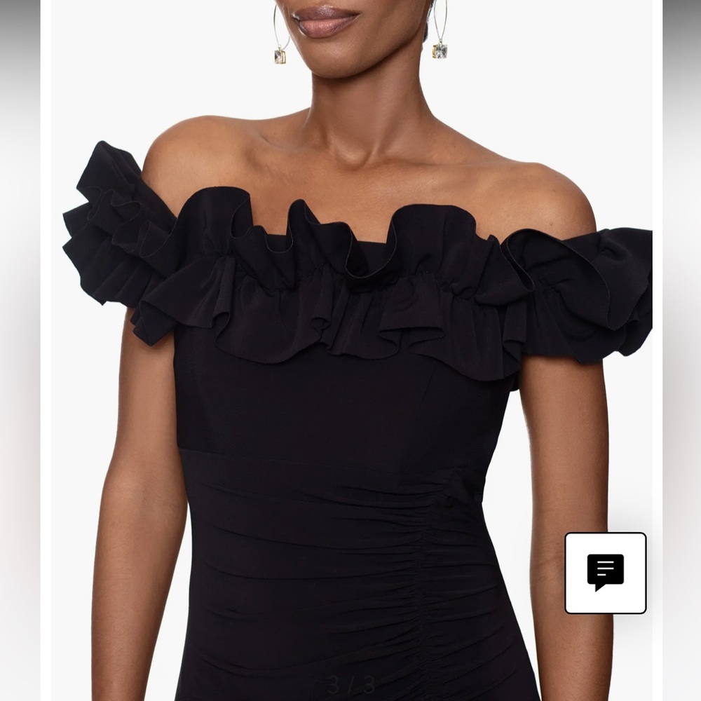Xscape Ruffle Off the Shoulder Ruched Jersey Gown - Picture 3 of 7
